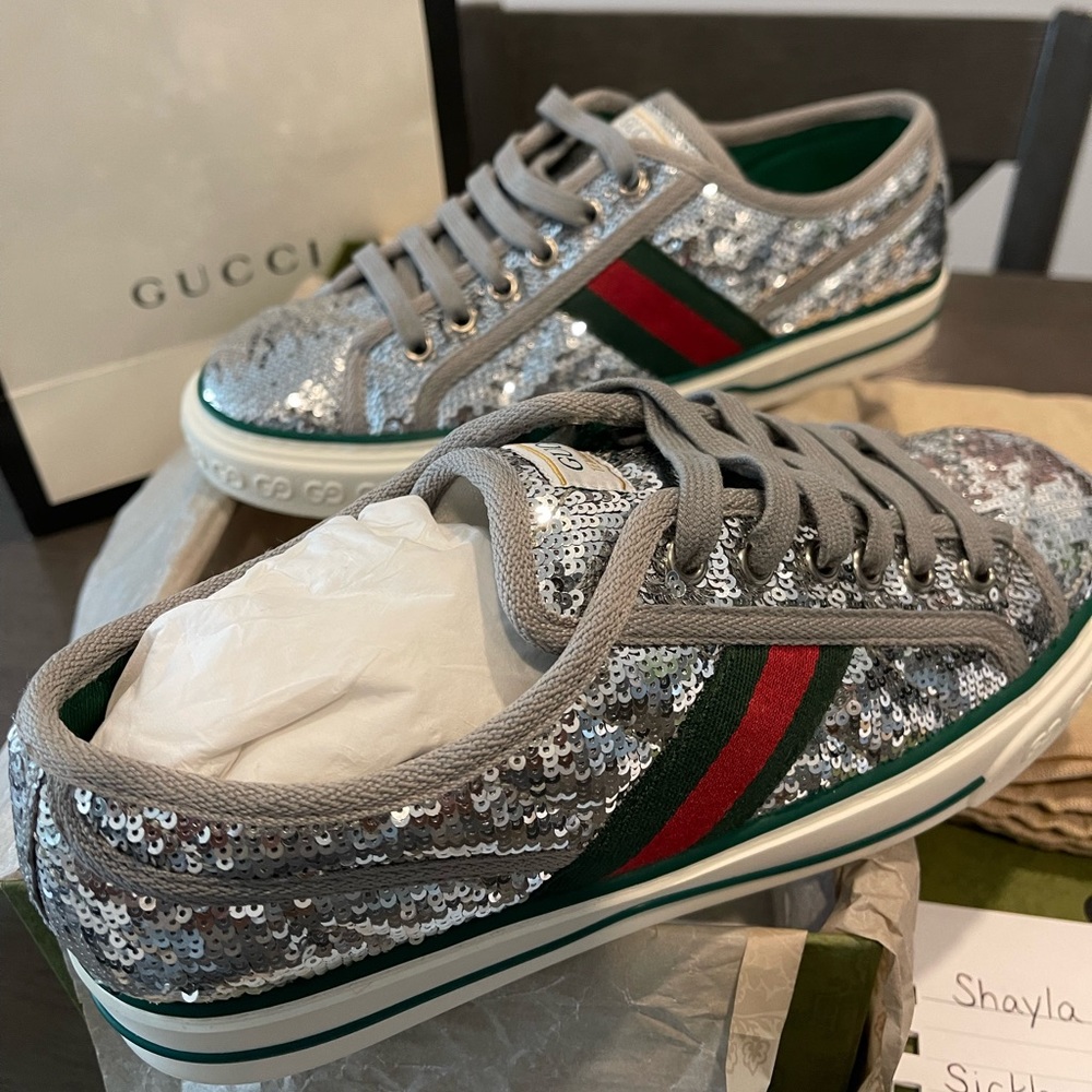 💥SOLD💥 Gucci Tennis 1977 Silver Sequin Sneakers